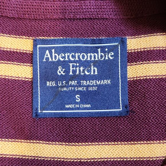 Abercrombie & Fitch Men's Burgundy & Gold Pima Cotton Long Sleeve Sweater SM Y2K - Picture 6 of 9